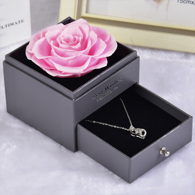 Boîte à bijoux femme | Rose éternelle (avec collier)