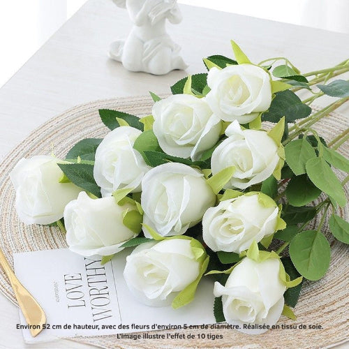 Rose Blanc 10 branches L= 5Ocm