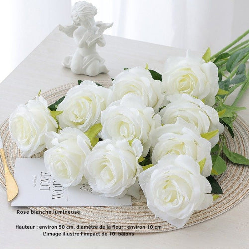 Rose Soleil Blanc 10 Branches L= 5Ocm