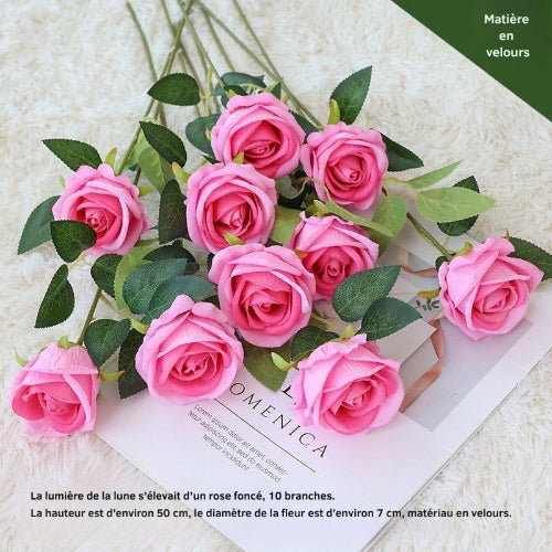 Rose clair de lune rose foncé 10 branches L= 5Ocm