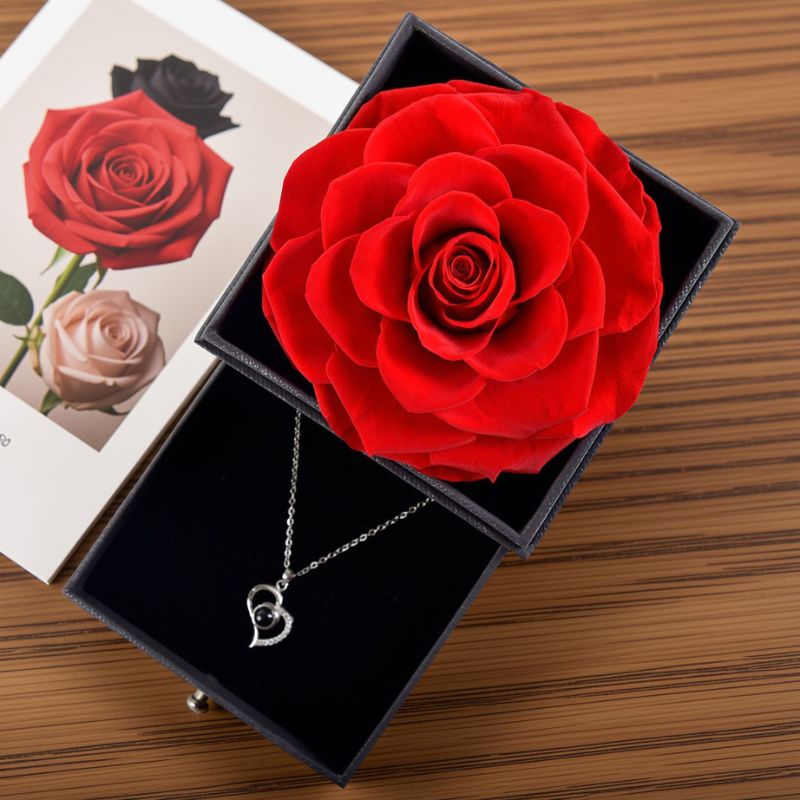 Boîte à bijoux femme | Rose éternelle (avec collier)