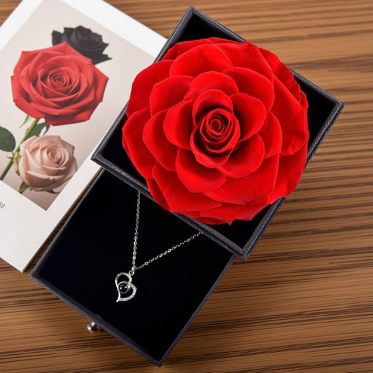 Boîte à bijoux femme | Rose éternelle (avec collier)