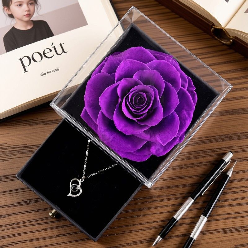 Boîte à bijoux femme | Rose éternelle (avec collier)