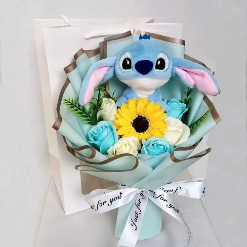 bouquet de rose peluche bleu