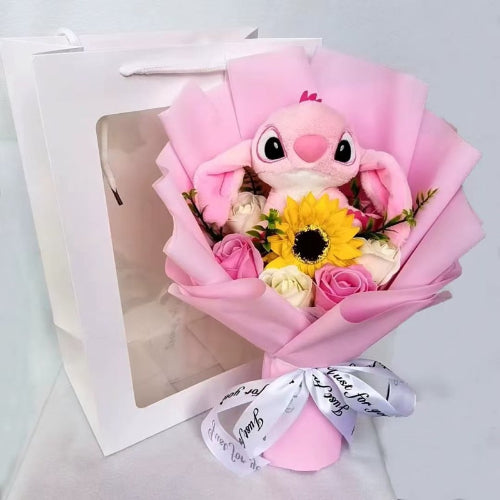 bouquet de rose peluche rose