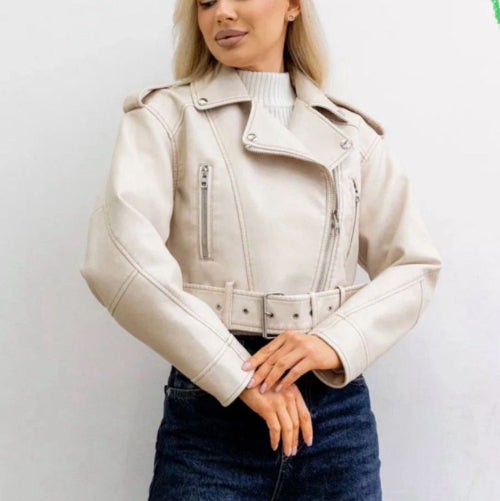 veste en cuir blanc