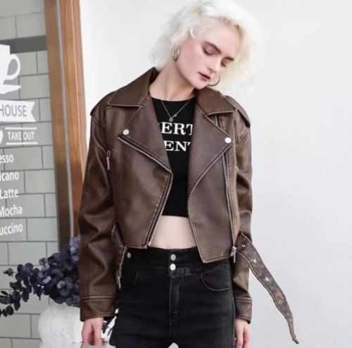 veste en cuir marron