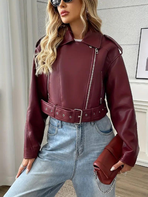 veste en cuir rouge